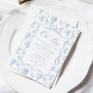 Invitation de baby shower Toile de Jouy Safari Oh