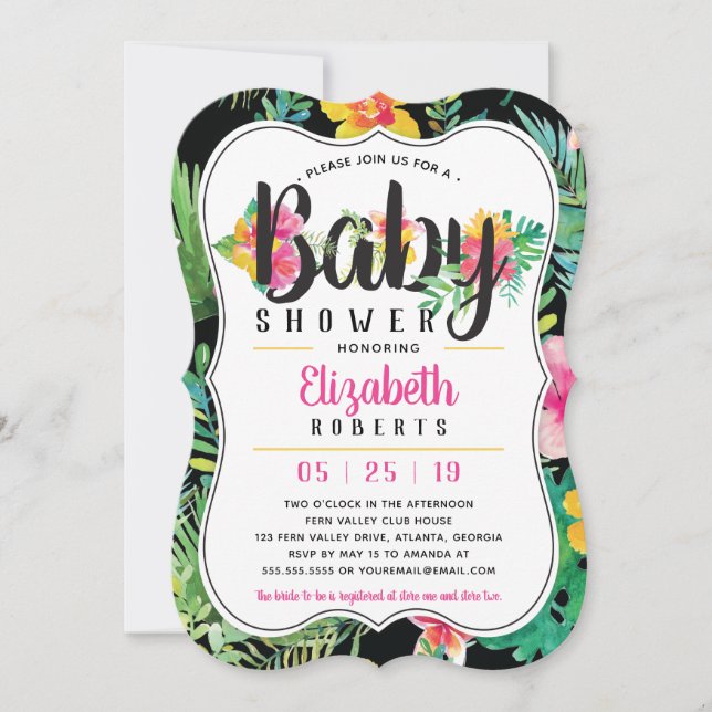 Invitation de Baby shower tropical, Luau (Devant)
