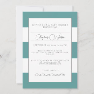 Invitation de Baby shower turquoise à rayures