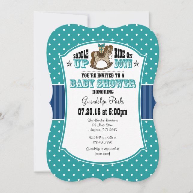 Invitation de Baby shower turquoise Blue Cowboy (Devant)