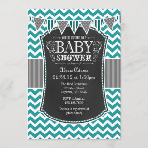 Invitation de Baby shower Turquoise Chevron Chalkb