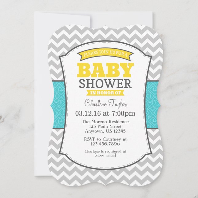 Invitation de Baby shower turquoise Gray Jaune (Devant)