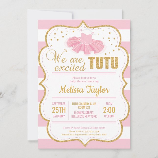 Invitation de Baby shower Tutu rose et or pour fil (Devant)