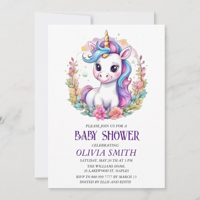 Invitation de baby shower Unicorn (Devant)