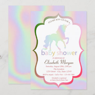 Invitation de Baby shower Unicorn Holographique