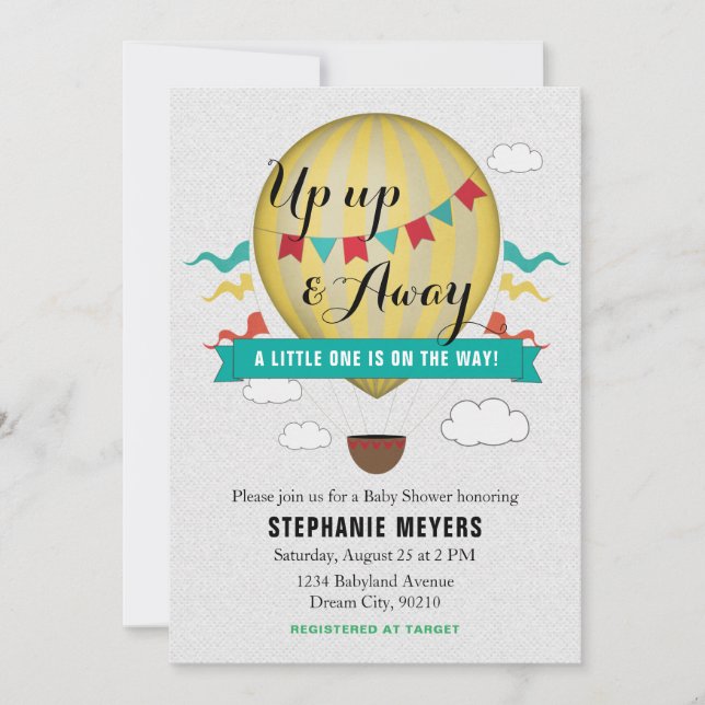 Invitation de Baby shower Up & Away (Devant)
