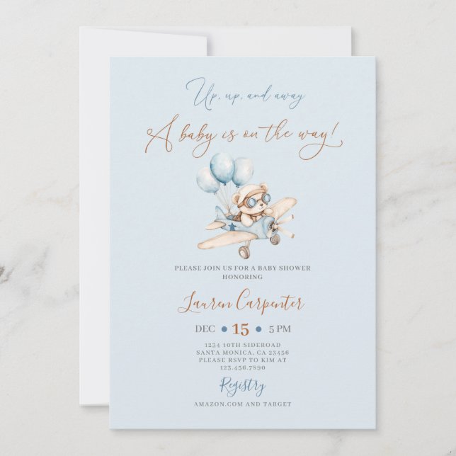 Invitation de Baby shower vers le haut et vers l'e (Devant)