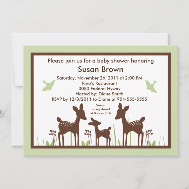 Invitation de Baby shower vert de cerf de saule (Devant)