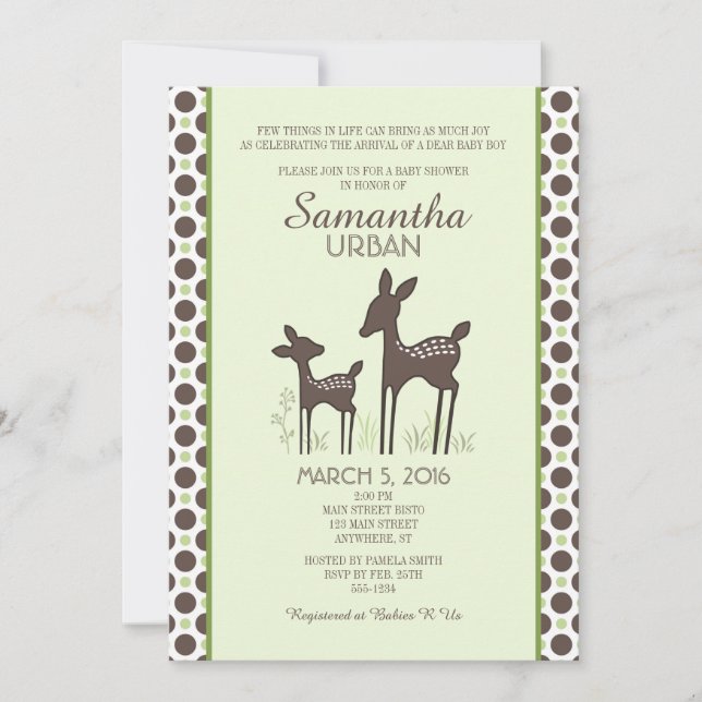 Invitation de Baby shower vert de cerf de saule (Devant)