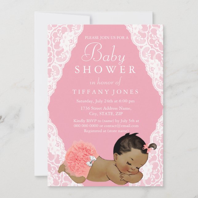Invitation de Baby Shower Vintage Ethnique Rose (Devant)