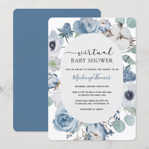 Invitation de Baby shower virtuel Dusty Blue Flora