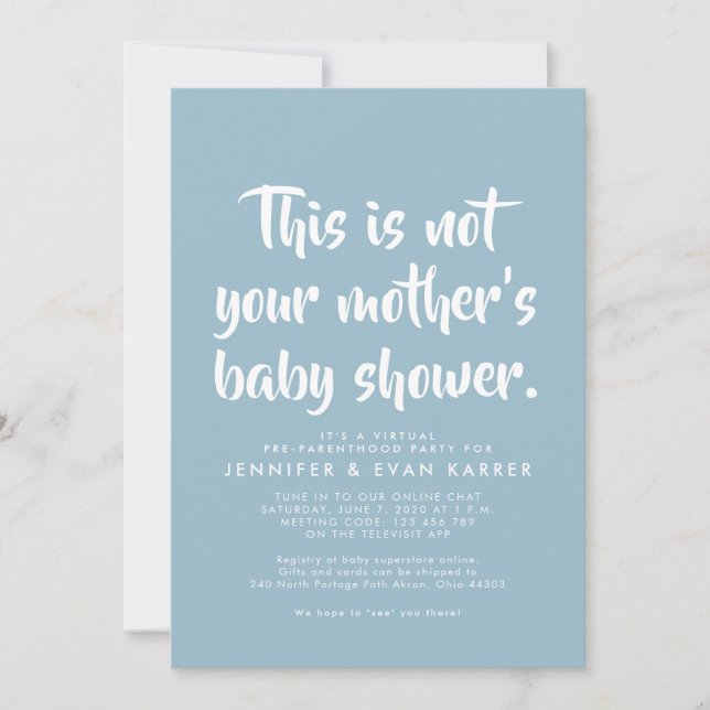 Invitation de baby shower virtuel en bleu (Devant)