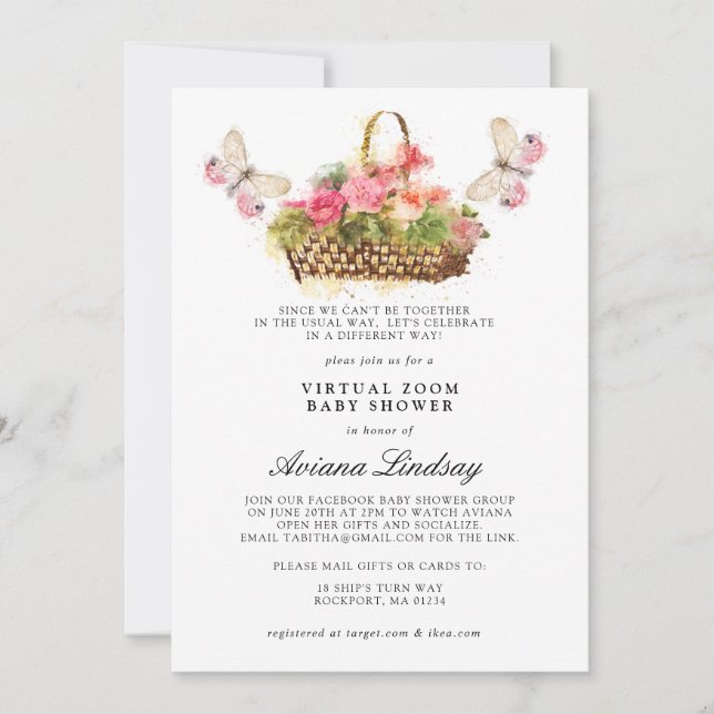 Invitation de Baby shower virtuel en ligne rose Fl (Devant)