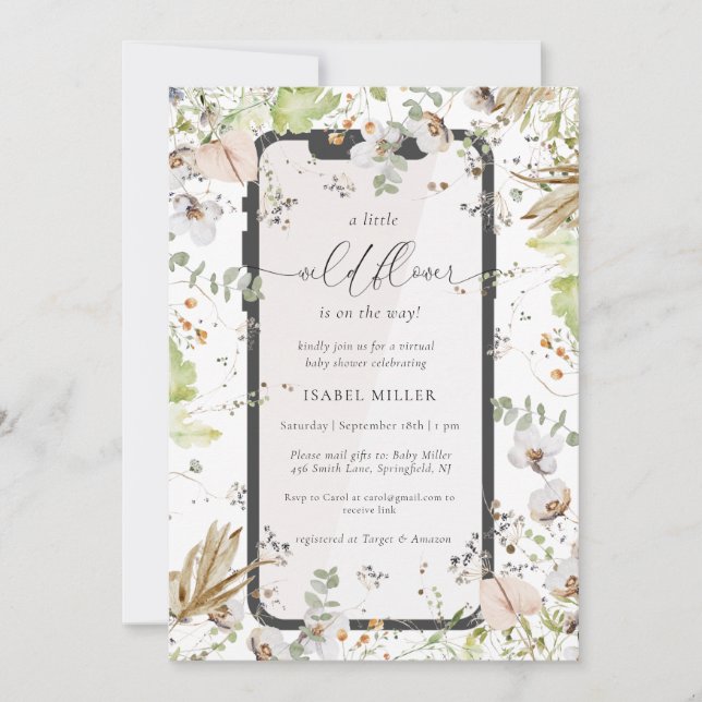 Invitation de Baby shower virtuel petit Fleur sauv (Devant)