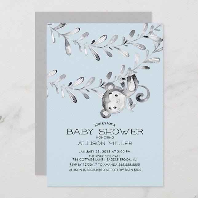 Invitation de baby shower Wild Little Monkey (Devant / Derrière)