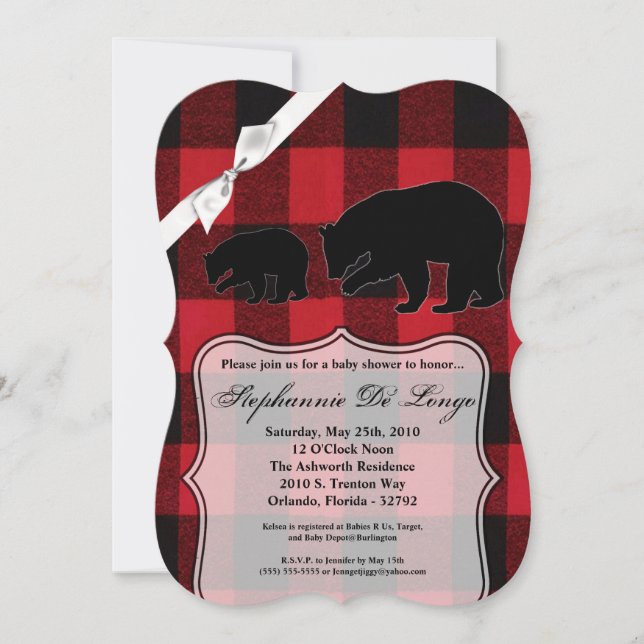 Invitation de Baby showers 5x7 Ours Plaid de Buffa (Devant)