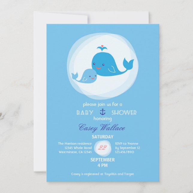 Invitation de Baby showers de baleines mignonnes (Devant)