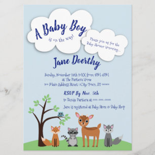 Invitation de Baby showers de bois - Animaux fores
