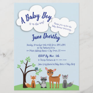 Invitation de Baby showers de bois - Animaux fores