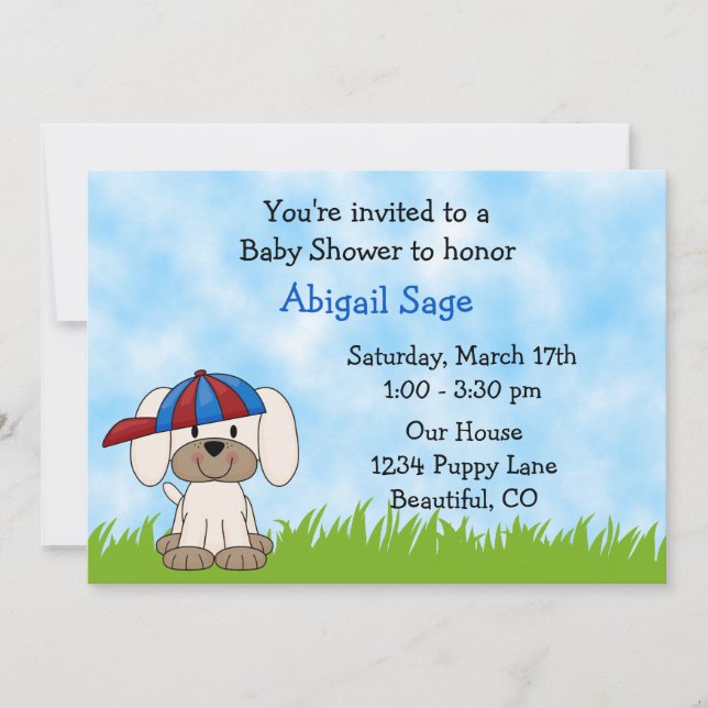 Invitation de Baby showers de chiots pour les garç (Devant)