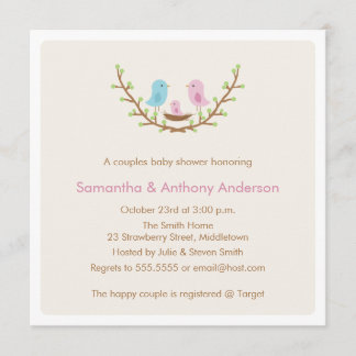 Invitation de Baby showers d'oiseaux de couples - 