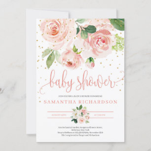 Invitation de baby showers floraux rose BLush