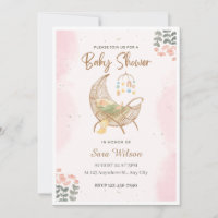 Invitation de Baby showers illustratifs rose et Br