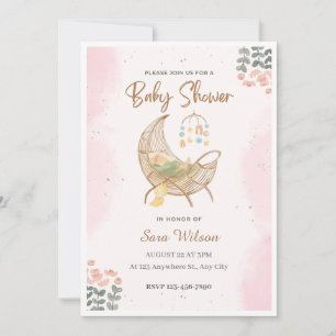Invitation de Baby showers illustratifs rose et Br