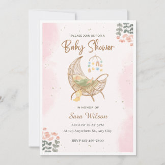 Invitation de Baby showers illustratifs rose et Br