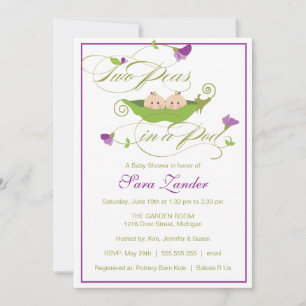 Invitation de Baby showers - Jumeaux de pois pour 
