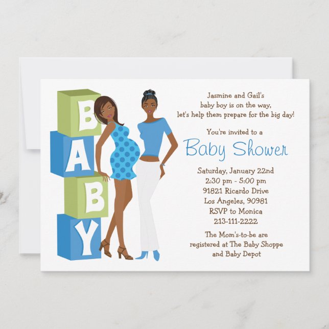 Invitation de Baby showers lesbiennes pour un garç (Devant)