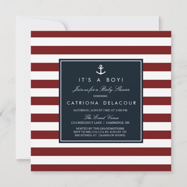 Invitation de Baby showers nautiques de la Marine  (Devant)