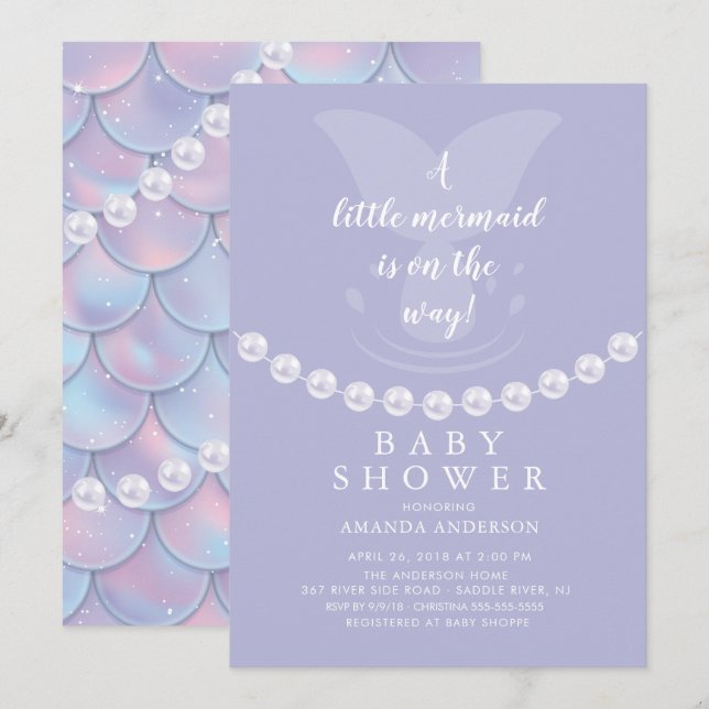 Invitation de Baby showers Perles et Sirènes (Devant / Derrière)