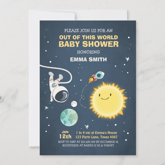Invitation de Baby showers spatiaux hors de ce mon (Devant)