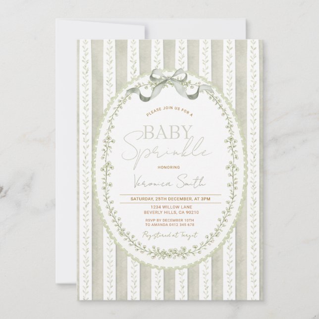 Invitation de Baby Sprinkle Vert Sauge – Neutre (Devant)