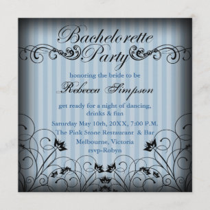 Invitation de Bachelorette Chic Floral noir & bleu
