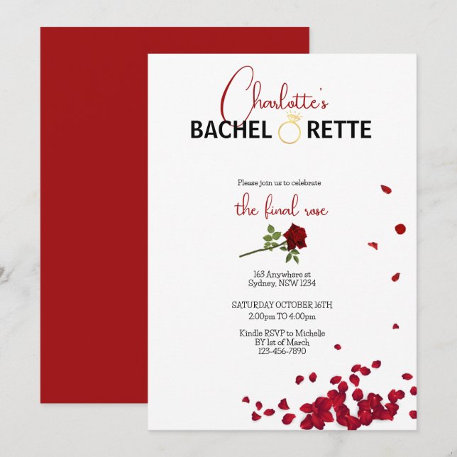 Invitation de Bachelorette de la Rose finale (Devant / Derrière)