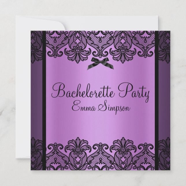 Invitation de bachelorette en dentelle pourpre et  (Devant)