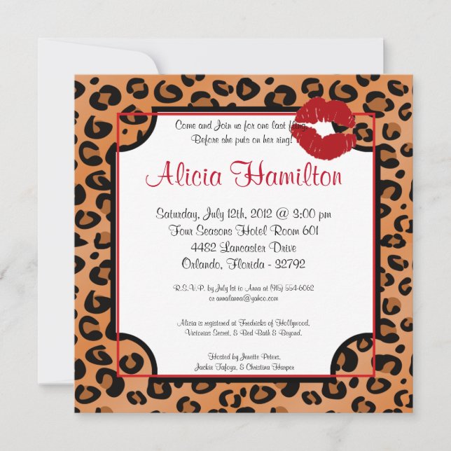 Invitation de bachelorette Poster de animal 5x7 (Devant)