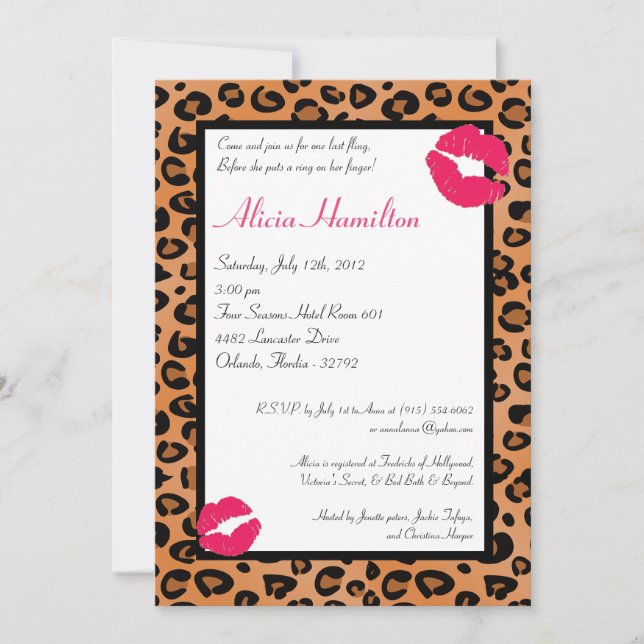Invitation de bachelorette Poster de animal 5x7 (Devant)