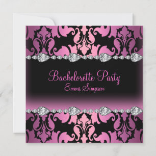 Invitation de bachelorette rose et noir Damask & d