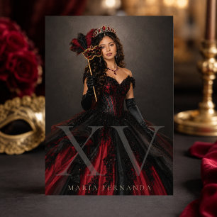 Invitation de Bal Masqué Quinceañera Noir Rouge