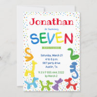 Invitation de ballons d'animaux de 7e anniversaire