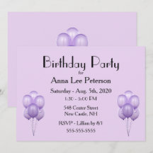 Invitation de ballons violets