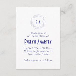 Invitation de baptême à cercle de monogramme bleu