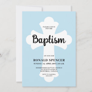 Invitation de baptême à croix bleu clair