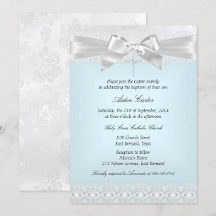Invitation de baptême à croix en dentelle blanche 
