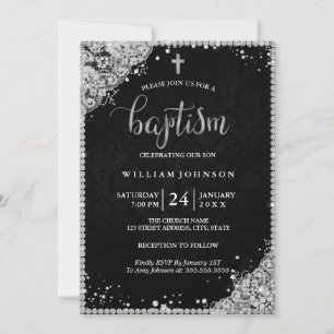 Invitation de baptême à croix en dentelle de diama