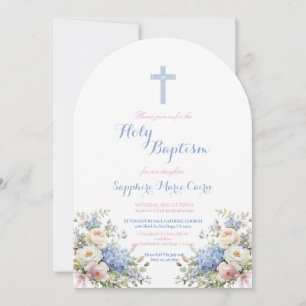 Invitation de baptême à l'aquarelle florale printe