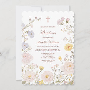 Invitation de baptême avec cadre floral délicat